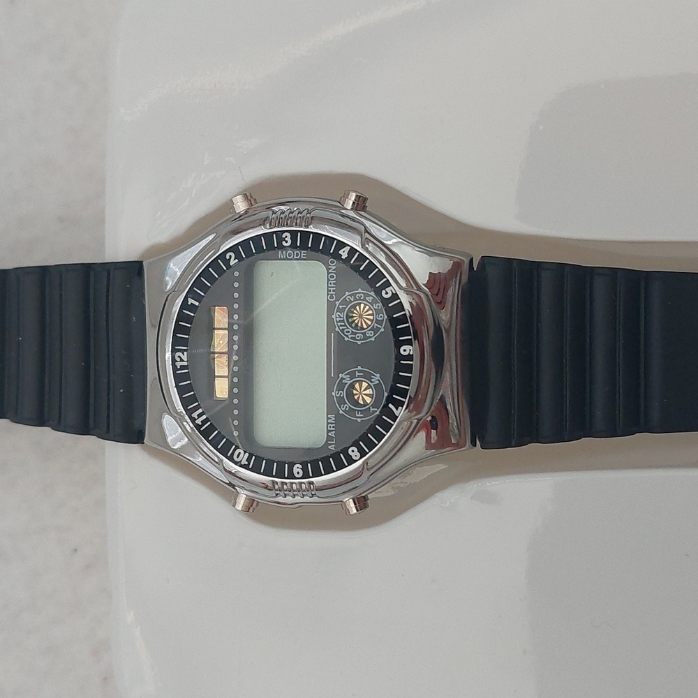 HANIG & CO. Chrome Digital Black and Silver Watch NIB